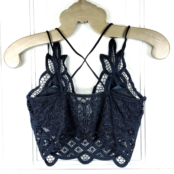 NEW Boho Embroidered Lace Strappy Halter Bralette Top Black - Picture 5 of 9